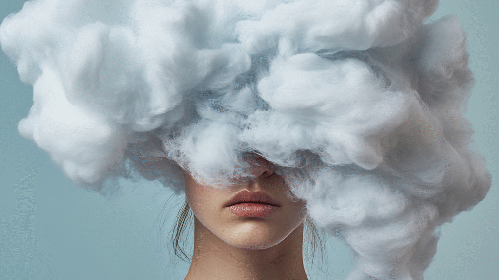 Image of a person with a cloud on their head. This is a visual representation of common cognitive distortions, illustrating how unhelpful thought patterns can affect mental wellbeing.